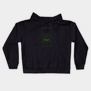 Fine line retro arcade old school tattoo skull shirt mug or sticker green Kids Hoodie